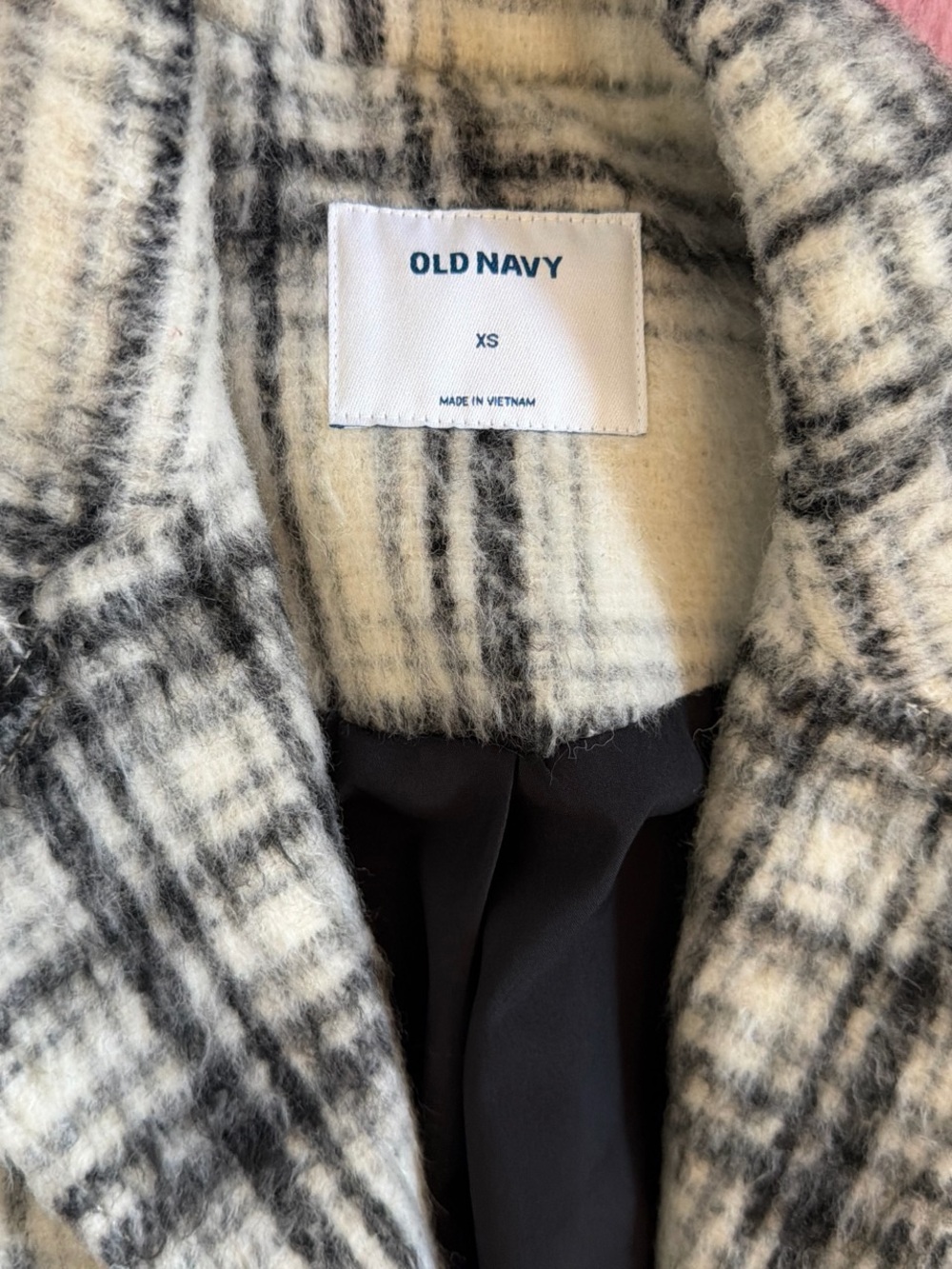 Old Navy Black & Cream Plaid Pea Coat